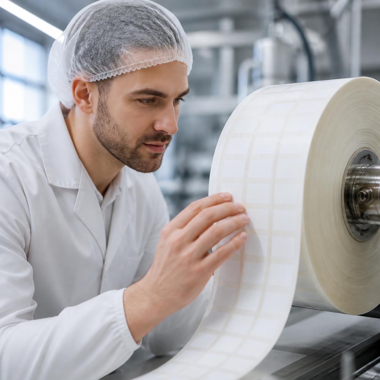 Tecnia Europe technical inspection of a self-adhesive label roll